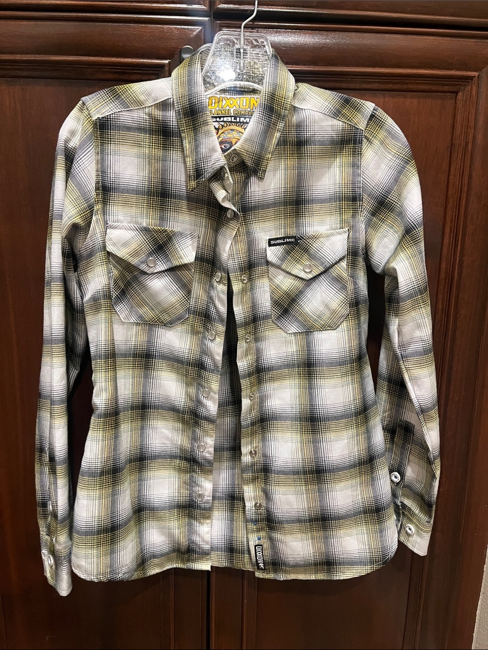 DIXXON/SUBLIME COLLAB Plaid Button-Down Shirt-Black/Yellow/White & Olive Green